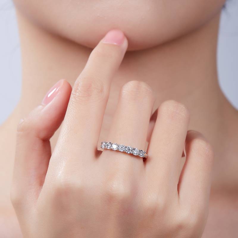 Seven Star Ring S925 Silver Plated Platinum Moissanite 70 Points D-Grade